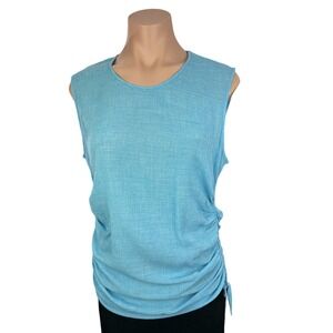Edun Light Blue Sleeveless Top Blouse Sz 8 Pullover Ruching Viscose/Wool/Spandex